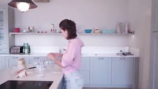 I'm cooking and stripping in the kitchen of a friend's house