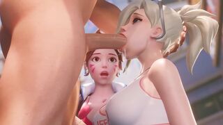 Mercy teaches DVA how to make a deepthroat in this hot Overwatch 3D video