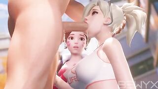 Mercy teaches DVA how to make a deepthroat in this hot Overwatch 3D video