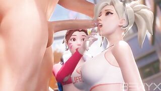 Mercy teaches DVA how to make a deepthroat in this hot Overwatch 3D video