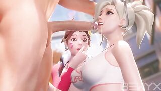 Mercy teaches DVA how to make a deepthroat in this hot Overwatch 3D video