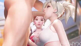 Mercy teaches DVA how to make a deepthroat in this hot Overwatch 3D video