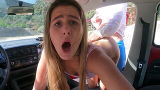 A girl is getting fucked hard in the car on public parking!