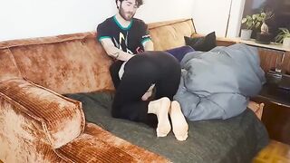 A couple has real sex and reaches a real orgasm under the blanket