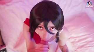 Mikasa Ackerman, sexy cosplayer, fucked hard and cum on her face