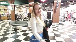 Hot blonde with big ass fucked in shopping mall toilet for cash