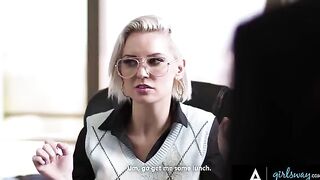 The boss, played by the stunning Kenzie Taylor, calls two employees to her office