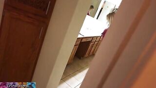 Stepmom prepares for bed while her stepson watches and indulges himself