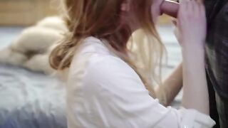 A beautiful girl was fucked in her pink pussy by a guy with a dildo