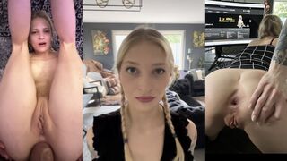 Cock craving teen takes a rough anal gapping with a creampie finish