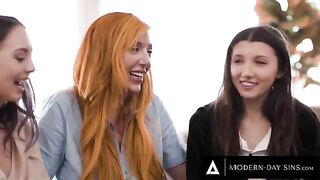 Two innocent girls fucked by experienced MILF Lauren Phillips in a threesome