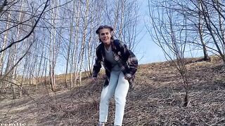 A hot slut is going camping, you can join her in the woods