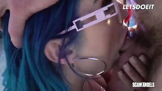 Two sexy babes, Emily and Jewelz Blu, share a huge dick in their threesome