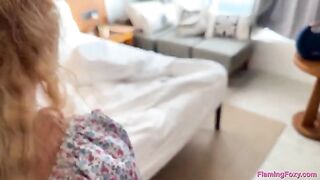Young couple enjoys private party and makes a mess in the hotel room