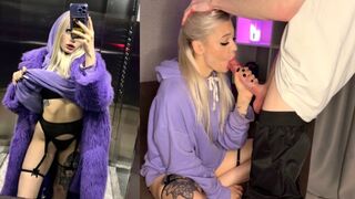 A cute girl met a guy in the elevator and got cum on her tits