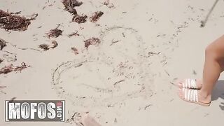 Petite Asian teen Vina Sky gets banged on the beach and receives a messy cumshot