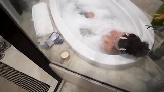 Cute beauty shares hotel room bathroom with her stepbrother