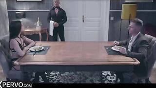 Hot Clea Gaultier is the main course for a swinger couple's dinner