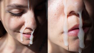 A cute girl fucks in doggy style and gets a huge cumshot on her face