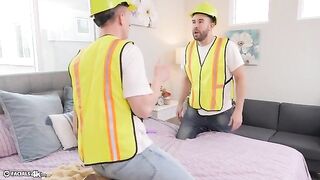 The sexy tiny Asian girl thanks the movers with her body and multiple facials