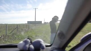 Petite teen makes a deepthroat blowjob in a risky outdoor spot