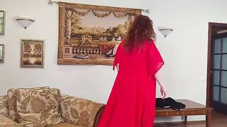 A curvy redhead MILF seduced her stepson to fuck her hard and deep