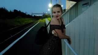 The confused baby waited for the train and got a cock, sperm, and creampie in public