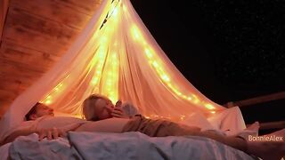 Romantic sex with a beautiful woman and her husband outdoors, filled with passionate foreplay and climax