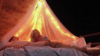 Romantic sex with a beautiful woman and her husband outdoors, filled with passionate foreplay and climax