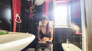 My dirty friend kicked me on the toilet, it was a foot fetish voyeur thrill