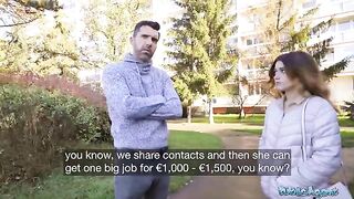 Public Agent picks up petite Spanish brunette for sex in public
