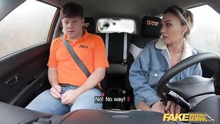 The worst student of a driving school ever with huge boobs
