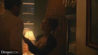 Busty black stripper Kira gets creampied in a sensual scene by Deeper