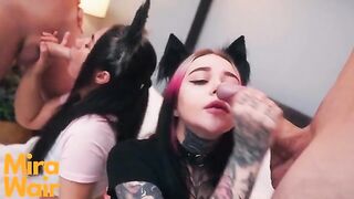 Two kitties fucked by two guys and received cum in their ass
