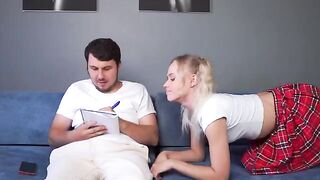 She let her brother fuck her throat and cum on her face for doing homework