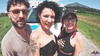 Foursome with Italian girls in a camper, hardcore action