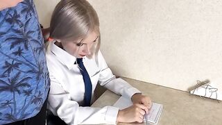 A cute schoolgirl was fucked by her tutor on the table