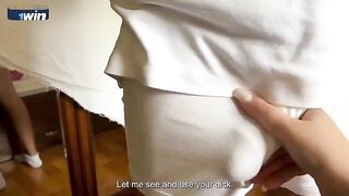 MILF stepmom with huge boobs seduced her stepson and gave him a blowjob