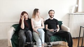 An amateur threesome with two French goddesses sharing a lucky man's excitement
