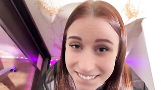 Girl gave her friend a blowjob and got a load on her face for money
