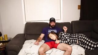 A man fucks his steaming stepmom on a couch in a risky scene
