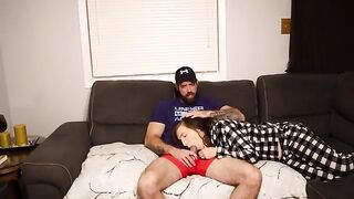 A man fucks his steaming stepmom on a couch in a risky scene