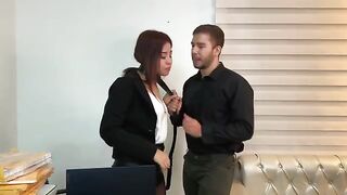 The secretary in stockings is fucking with her boss