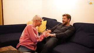 Sex in the rented apartment, cumshot on the face from the balcony