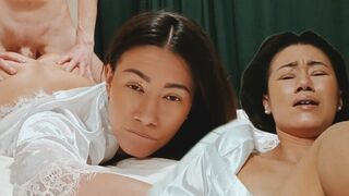 Asian stepmom is tired and asks for help to relax in an exclusive video
