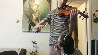 Girl tries to practice violin but is interrupted by her passionate boyfriend