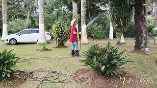 Two horny friends got fucked by the gardener in a steamy threesome