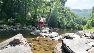 Outdoor sex on mountain hike, fucking in the river with real amateur couple AmyGabe