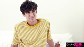 A stepbrother is trying to get his sister to do a blowjob for him
