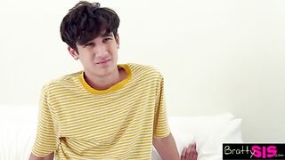 A stepbrother is trying to get his sister to do a blowjob for him